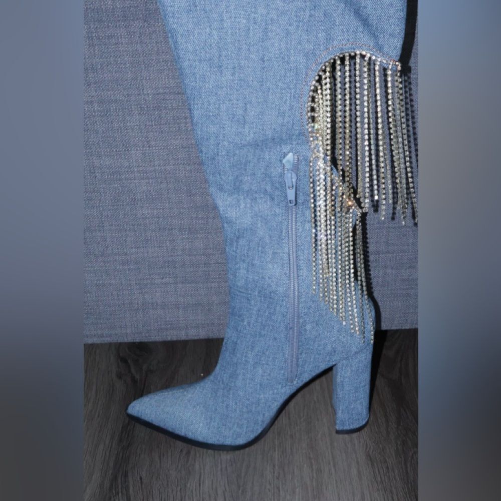 JACQUELINE HEELED BOOTS - DENIMLEMON DROP BY PRIVILEGED WOMENS 7 knee high - Picture 5 of 10